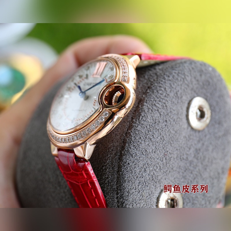 Cartier Ballon Bleu Series 33 36 Genuine Alligator Leather Quality Replica Watch-8