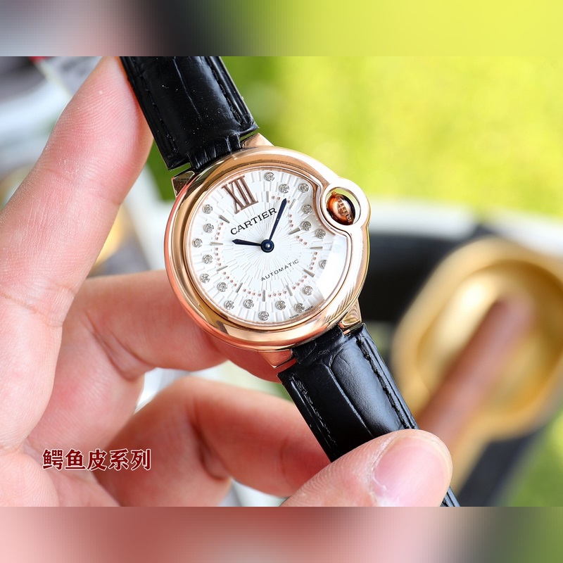 Cartier Ballon Bleu Series 33 36 Genuine Crocodile Leather High-Quality Replica Watch-1