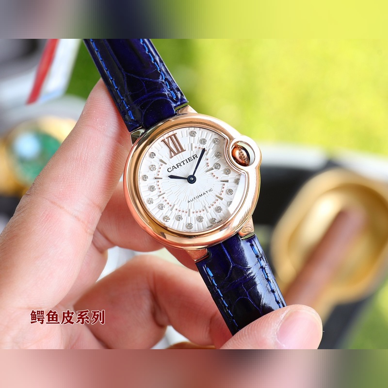 Cartier Ballon Bleu Series 33 36 Genuine Crocodile Leather High-Quality Replica Watch-2