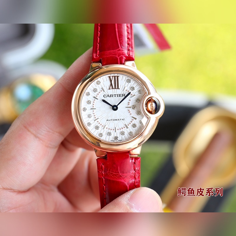 Cartier Ballon Bleu Series 33 36 Genuine Crocodile Leather High-Quality Replica Watch-3