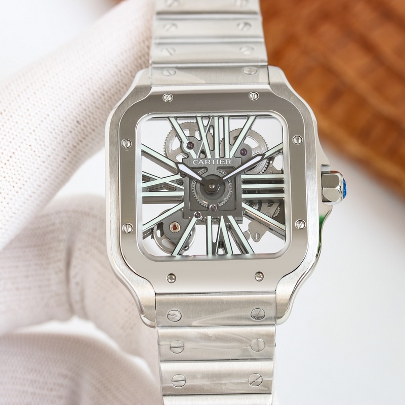 Top Replica Cartier Santos Skeleton 39.8mm High Quality-5