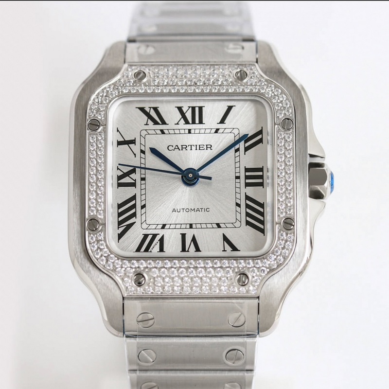 Cartier Santos Series Replica Watch Sapphire Crystal&Fish-Eye Glass Features-3