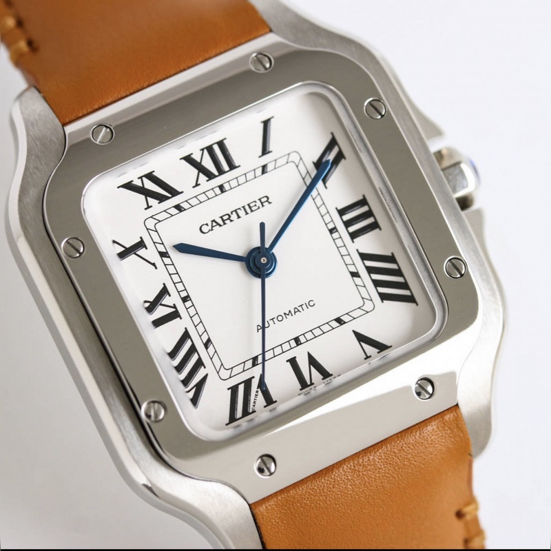 Cartier Santos Series Replica Watch Sapphire Crystal and Fish-eye Glass Features-3