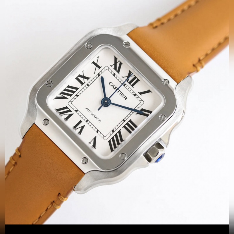 Cartier Santos Series Replica Watch Sapphire Crystal and Fish-eye Glass Features-4