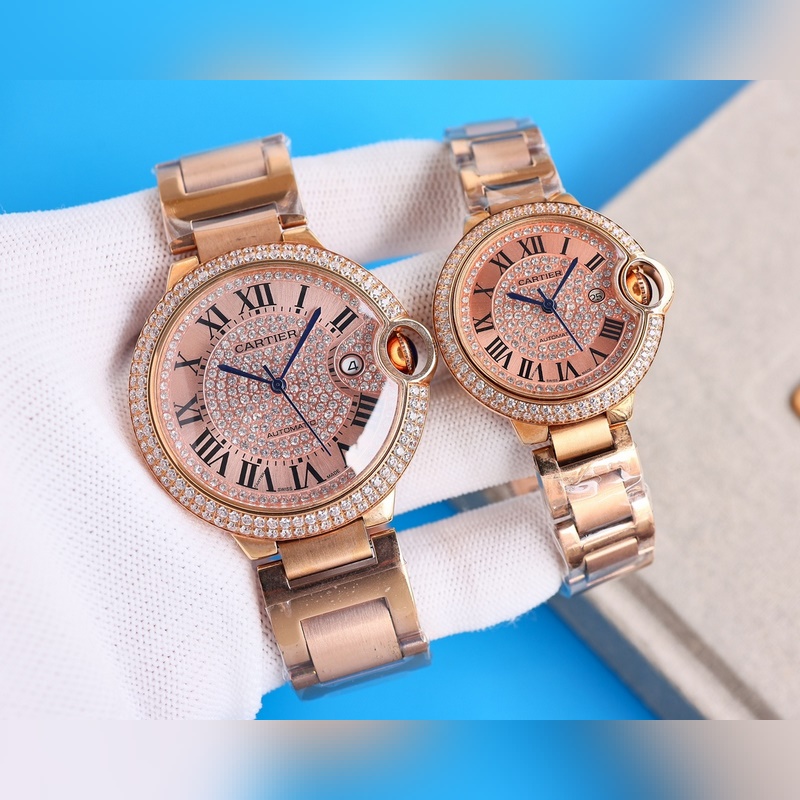 Cartier Ballon Bleu Series Couple Replica Watch with Diamond Design Original Parts-4