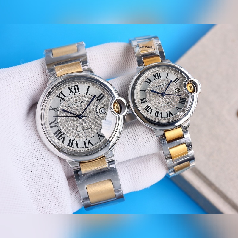 Cartier Ballon Bleu Couple Replica Watch Classic Starry Sky Steel Leather Alligator Options-2