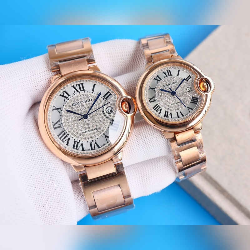 Cartier Ballon Bleu Couple Replica Watch Classic Starry Sky Steel Leather Alligator Options-3