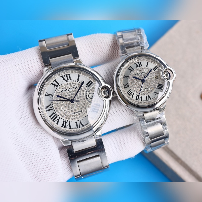 Cartier Ballon Bleu Couple Replica Watch Classic Starry Sky Steel Leather Alligator Options-4