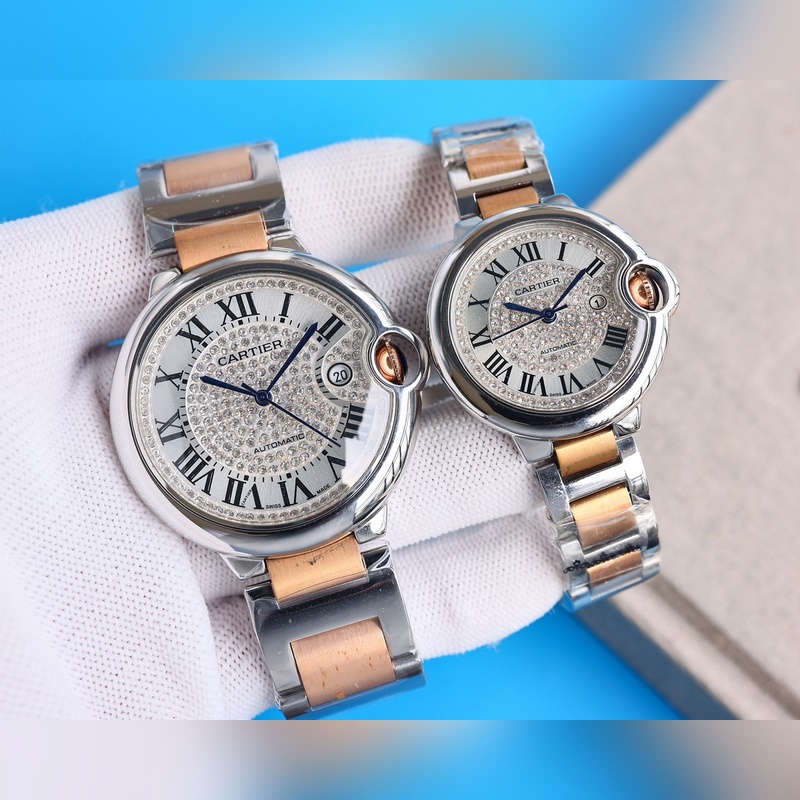 Cartier Ballon Bleu Couple Replica Watch Classic Starry Sky Steel Leather Alligator Options-5