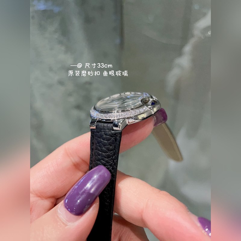 Cartier Ballon Bleu 33mm Swiss Fisheye Glass Satin Buckle-4