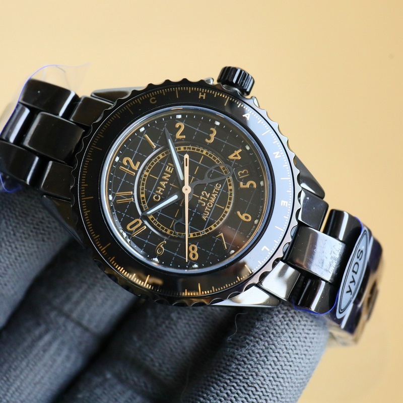 Chanel J12 Embroidered Needle H9762 Black Ceramic&18K Yellow Gold-2