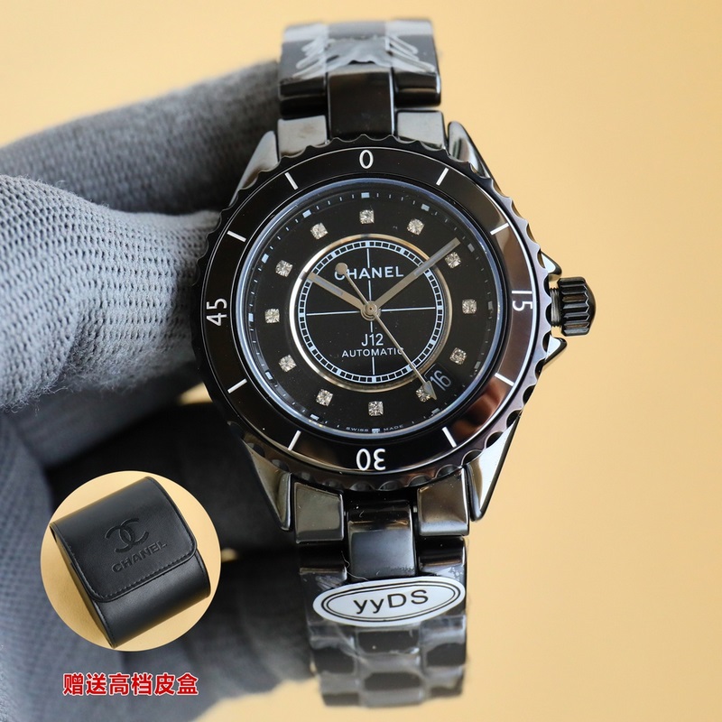 Chanel J12 Embroidered Pin Series H9762 Black Ceramic&18K Yellow Gold-2