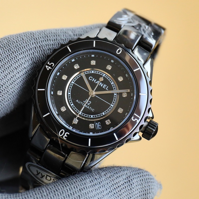 Chanel J12 Embroidered Pin Series H9762 Black Ceramic&18K Yellow Gold-3