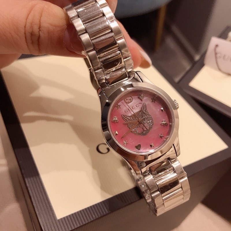 Gucci G-Timeless Pink Cat Mother-of-Pearl Quartz Replica Watch Stainless Steel-4
