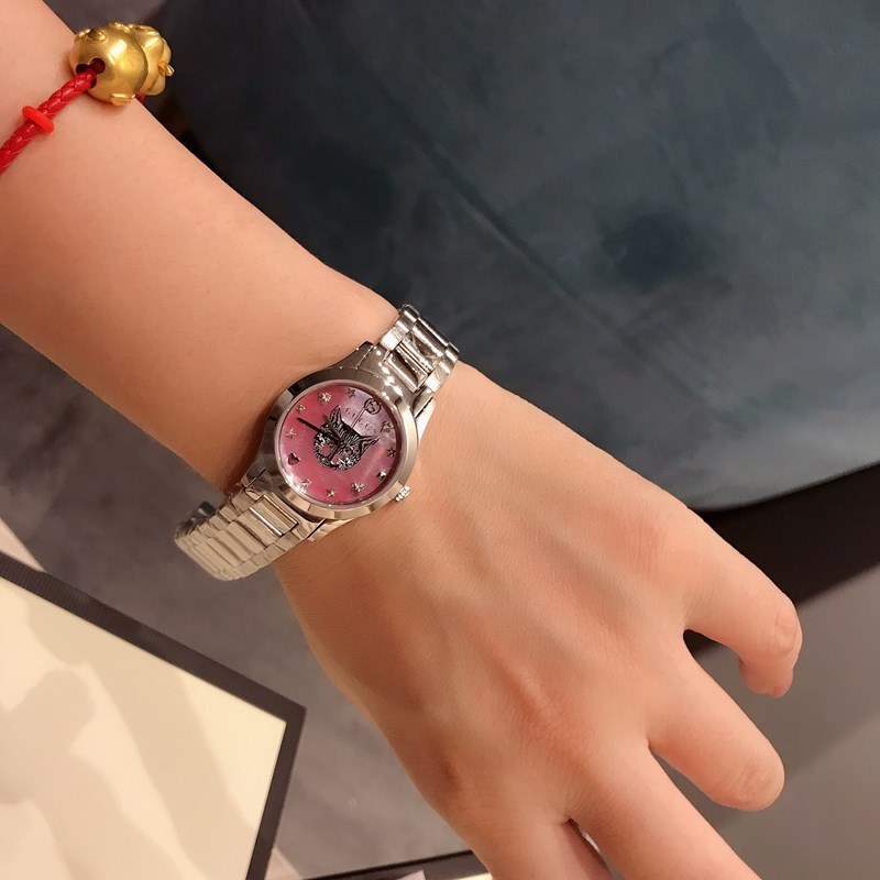 Gucci G-Timeless Pink Cat Mother-of-Pearl Quartz Replica Watch Stainless Steel-8