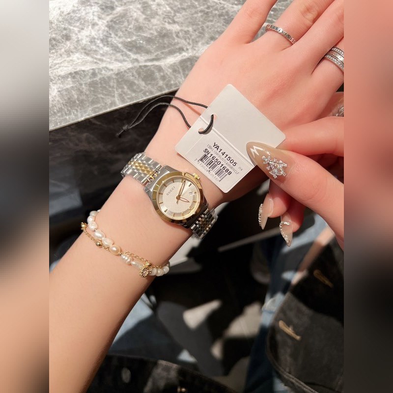 Gucci G-Timeless 28mm Classic Three-Color Replica Watch with Nine Pearl Band-3