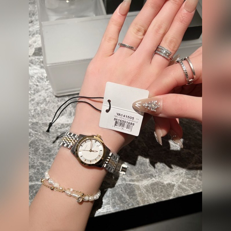 Gucci G-Timeless 28mm Classic Three-Color Replica Watch with Nine Pearl Band-5