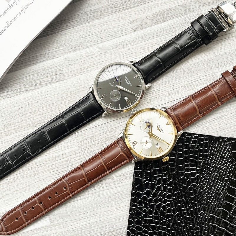 Longines Elegant Collection Two-Hand Men's Replica Watch with Genuine Leather Strap-3
