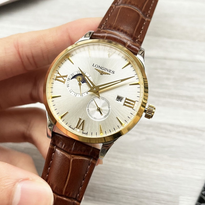 Longines Elegant Collection Two-Hand Men's Replica Watch with Genuine Leather Strap-4
