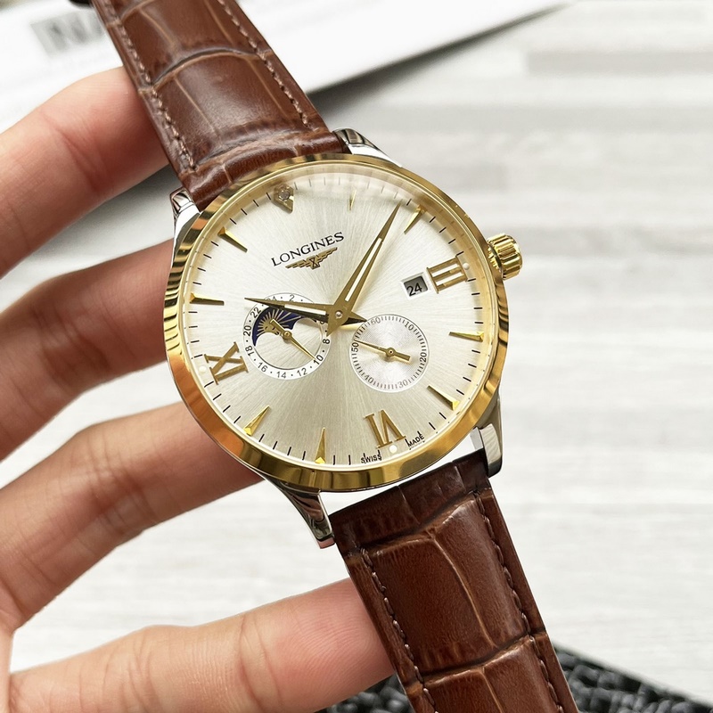 Longines Elegant Collection Two-Hand Men's Replica Watch with Genuine Leather Strap-5