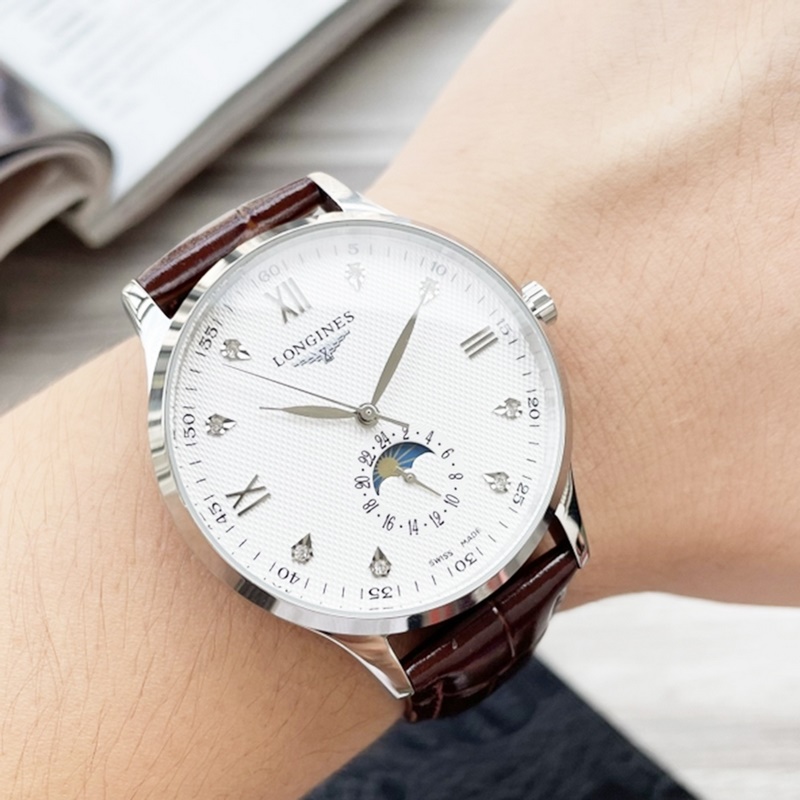 Longines Elegant Series Three-Hand Men's Replica Watch with Genuine Leather Strap-1