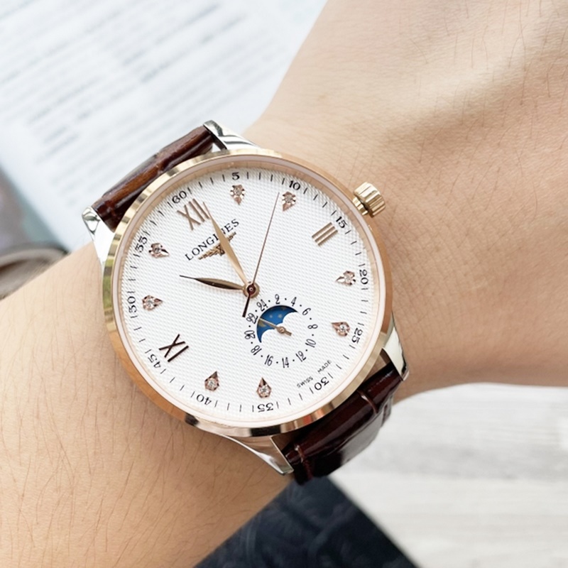 Longines Elegant Series Three-Hand Men's Replica Watch with Genuine Leather Strap-2