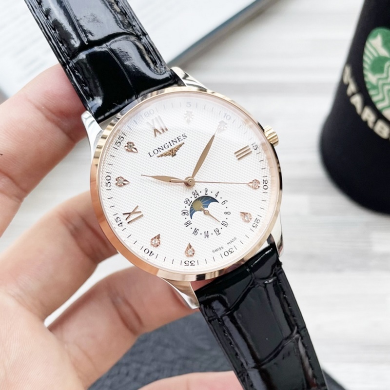 Longines Elegant Series Three-Hand Men's Replica Watch with Genuine Leather Strap-3