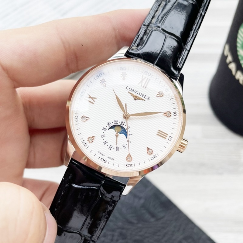 Longines Elegant Series Three-Hand Men's Replica Watch with Genuine Leather Strap-4