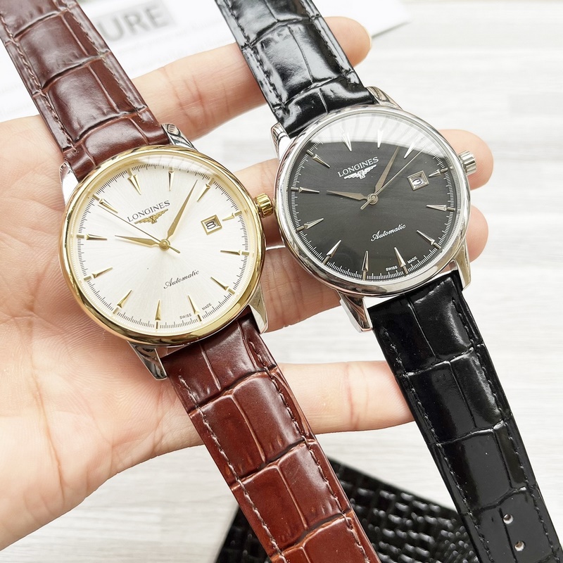 Longines Elegant Men's Replica Watch with Leather Strap Three-Hand Design-4