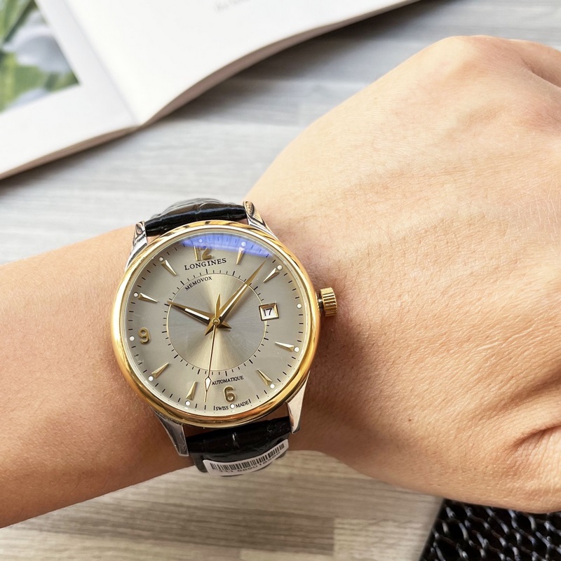 Longines Luxury 3-Hand Men's Replica Watch New Elegant Design with Genuine Leather Strap-2