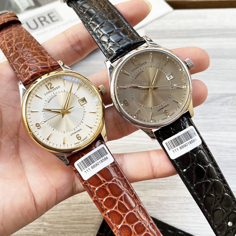 Longines Luxury 3-Hand Men's Replica Watch New Elegant Design with Genuine Leather Strap-3