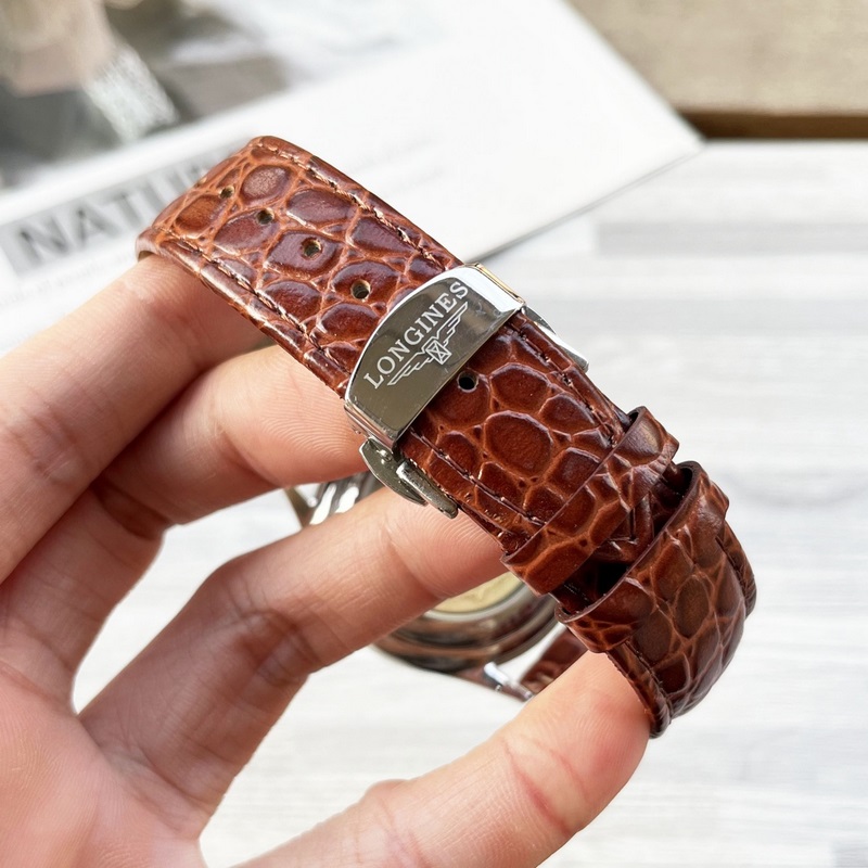 Longines Luxury 3-Hand Men's Replica Watch New Elegant Design with Genuine Leather Strap-7