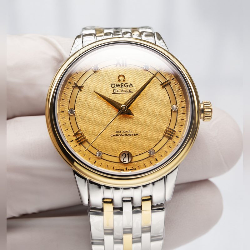 Omega De Ville Hour Vision Couple Replica Watch Authentic Sunburst Dial Arc Surface Quality-2