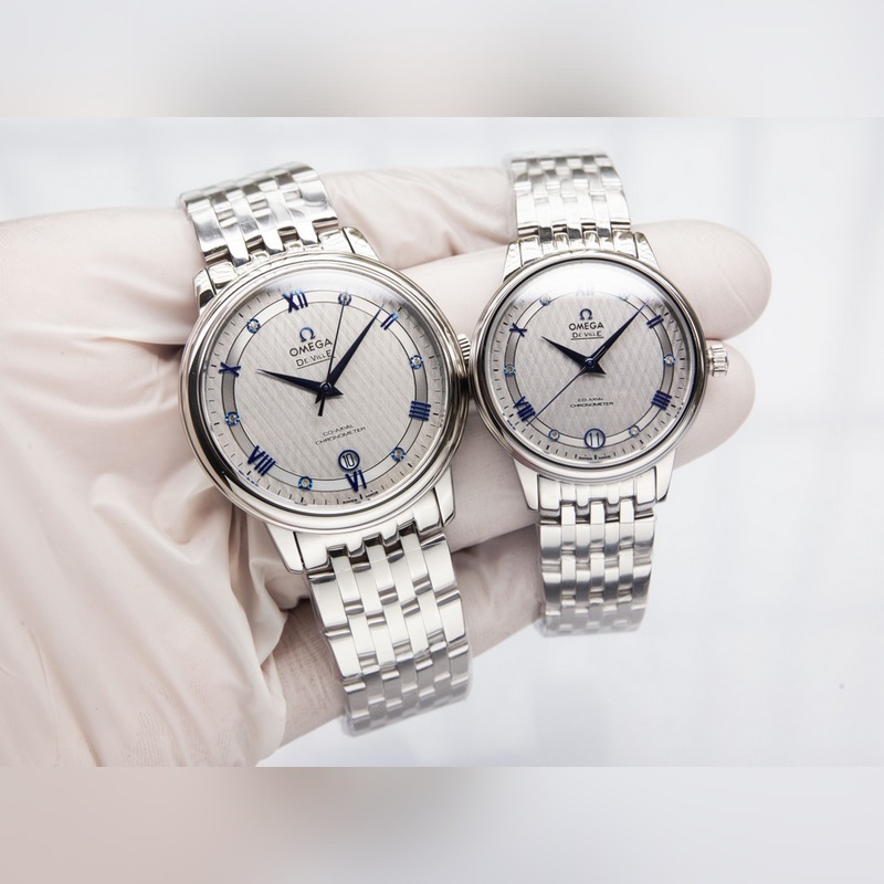 Omega De Ville Couple Replica Watch Authentic Sunburst Dial Curved Sapphire Glass-5