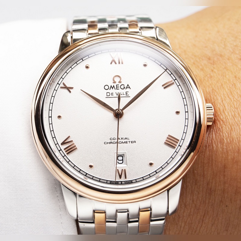 Omega De Ville Dynamic Couple Replica Watch Authentic Sunburst Dial Arc Glass-3