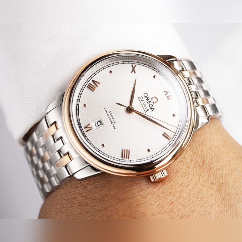 Omega De Ville Dynamic Couple Replica Watch Authentic Sunburst Dial Arc Glass-5