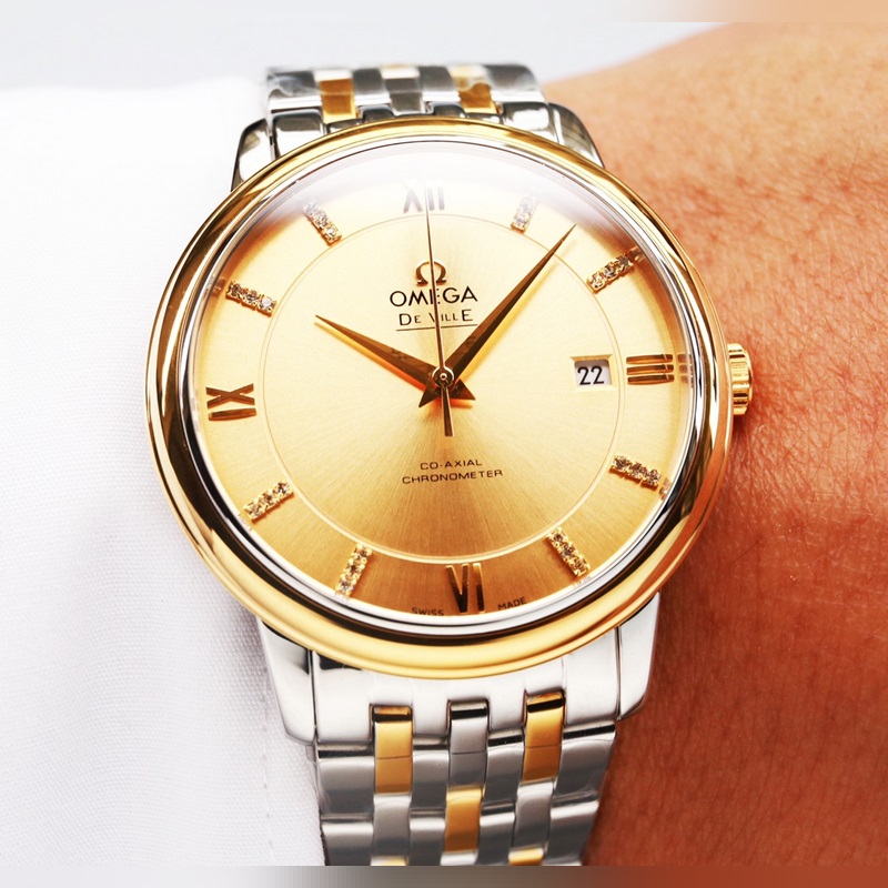 Omega De Ville Couple Replica Watch Genuine with Sunburst Dial-3