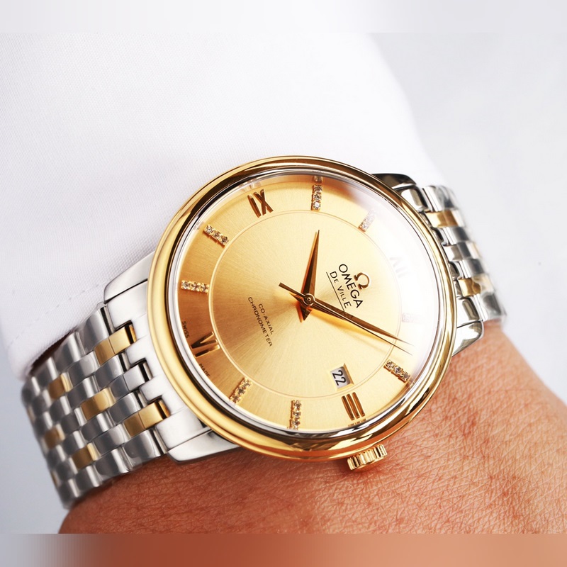 Omega De Ville Couple Replica Watch Genuine with Sunburst Dial-5