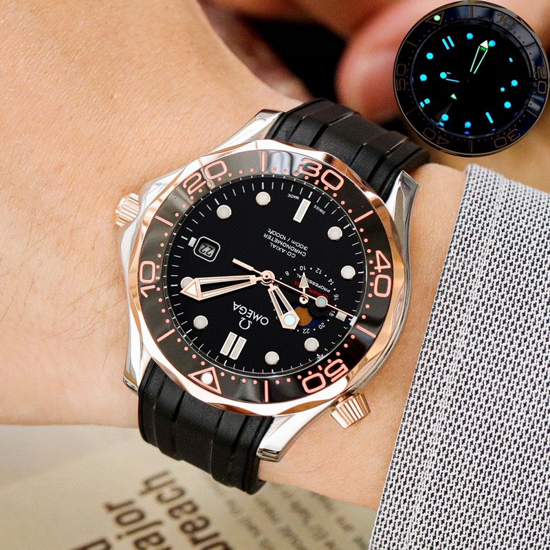 Omega Seamaster Moonphase Automatic Superior Night Glow Authentic 9-Position Moon Phase-5
