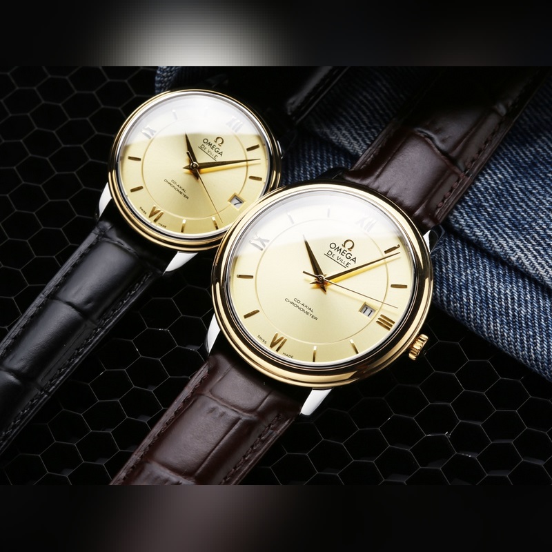 Omega De Ville Couples Replica Watch Genuine Sunburst Dial Arc Glass Quality Craftsmanship-2