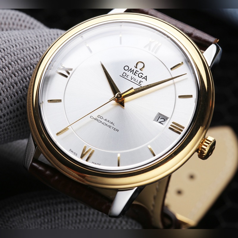 Omega De Ville Couples Replica Watch Genuine Sunburst Dial Arc Glass Quality Craftsmanship-4