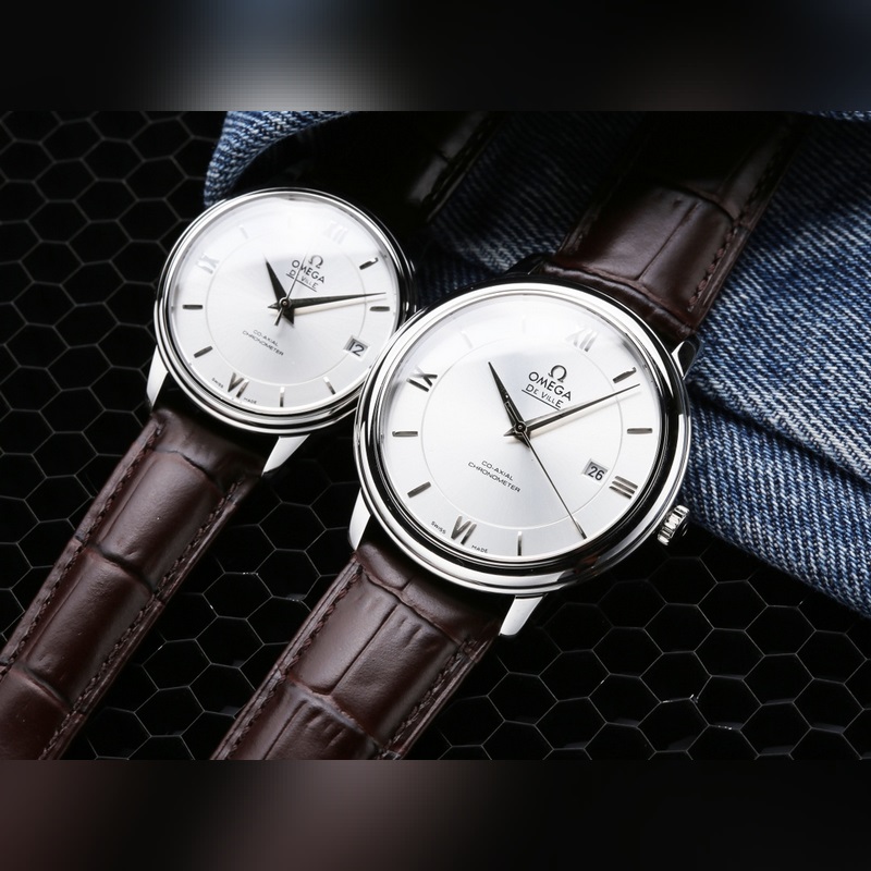 Omega De Ville Couple Replica Watch Authentic Sunburst Dial Curved Sapphire Glass-4