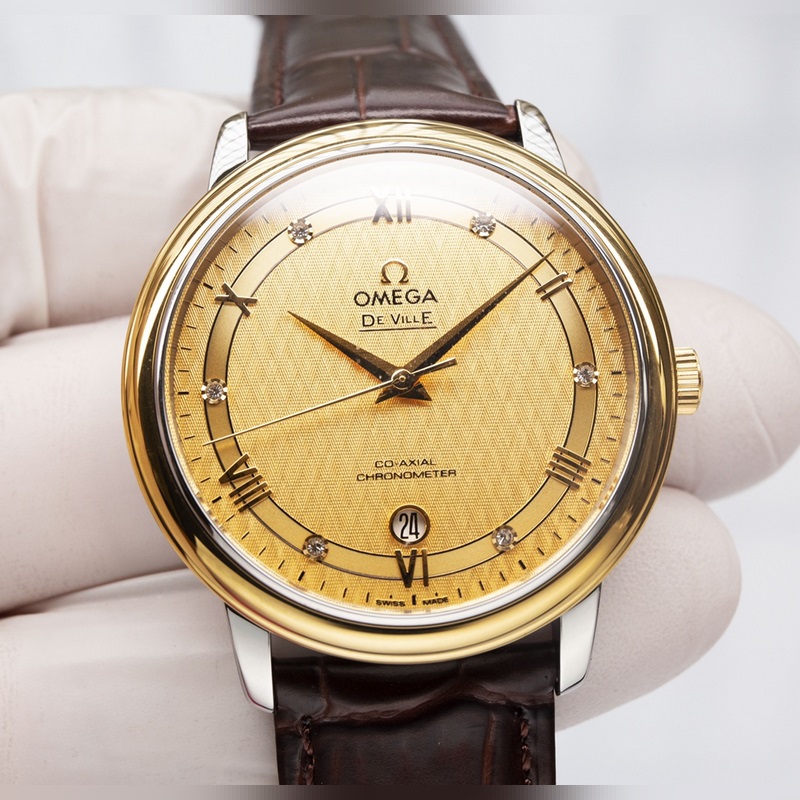 Omega De Ville Couple Replica Watch Authentic Sunburst Dial Arc Glass Quality-2