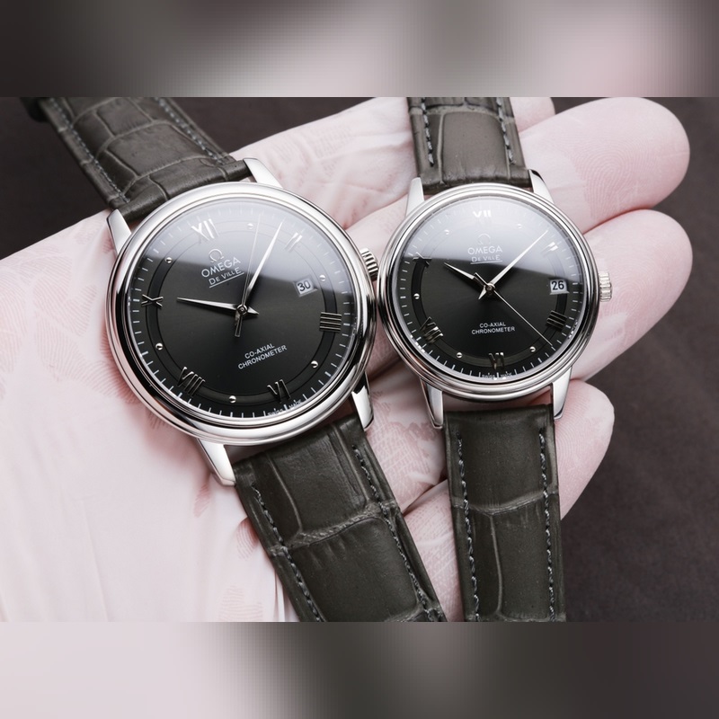 OMEGA De Ville Couple Replica Watch with Sunburst Dial and Sapphire Crystal-2