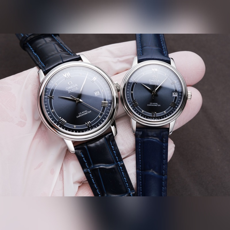 OMEGA De Ville Couple Replica Watch with Sunburst Dial and Sapphire Crystal-4