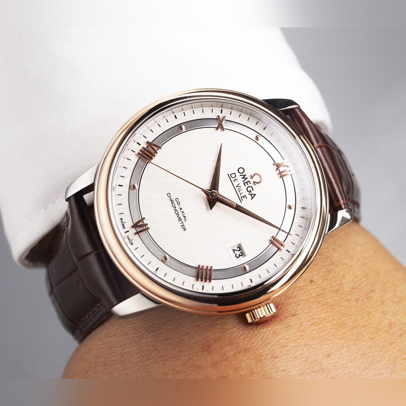 Omega De Ville Hour Vision Couples Replica Watch Genuine Sunburst Dial Sapphire Crystal-5