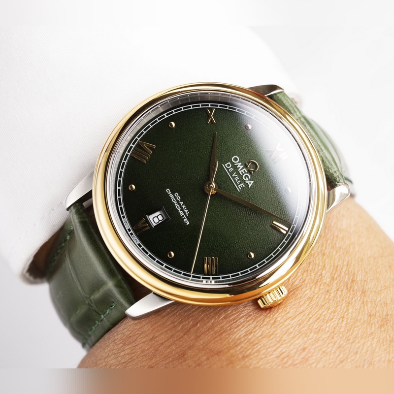 Omega De Ville Couples Replica Watch Genuine Sunburst Dial Arc Glass-5