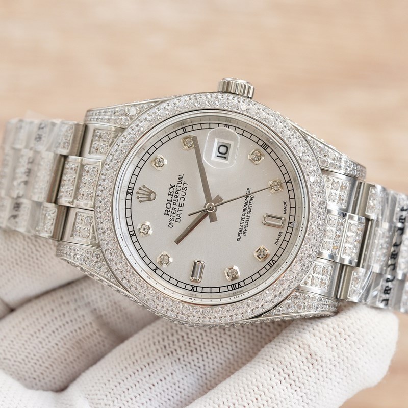 ROLEX Datejust 41mm Full Diamond Men's Replica Watch-3
