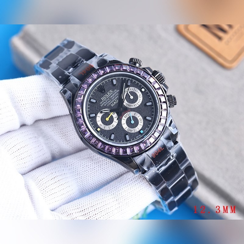 RILEX Rolex Daytona Super Thin Upgraded Rainbow Diamond 12.3mm Black Steel-3