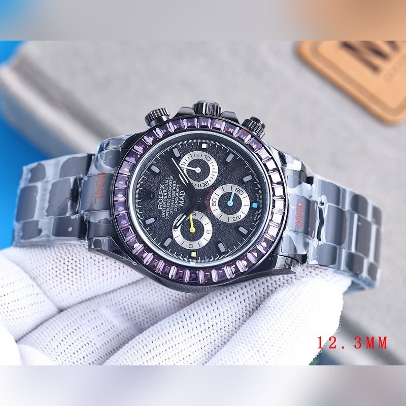 RILEX Rolex Daytona Super Thin Upgraded Rainbow Diamond 12.3mm Black Steel-4